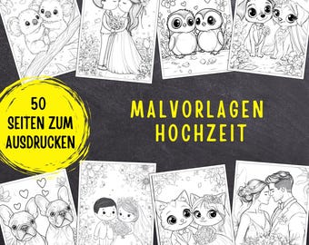 Wedding coloring pages | 50 coloring pages | Wedding activities for children | PDF template for printing | Children's wedding | (PDF, 50 pages)