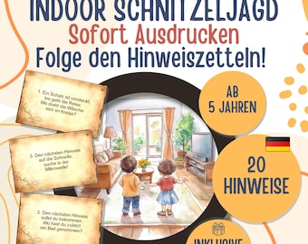 Binnenspeurtocht met 20 aanwijzingen voor kinderen vanaf 5 jaar in rijmvorm, bijvoorbeeld: voor verjaardagen, direct uit te printen (PDF, 5 pagina&#39;s)