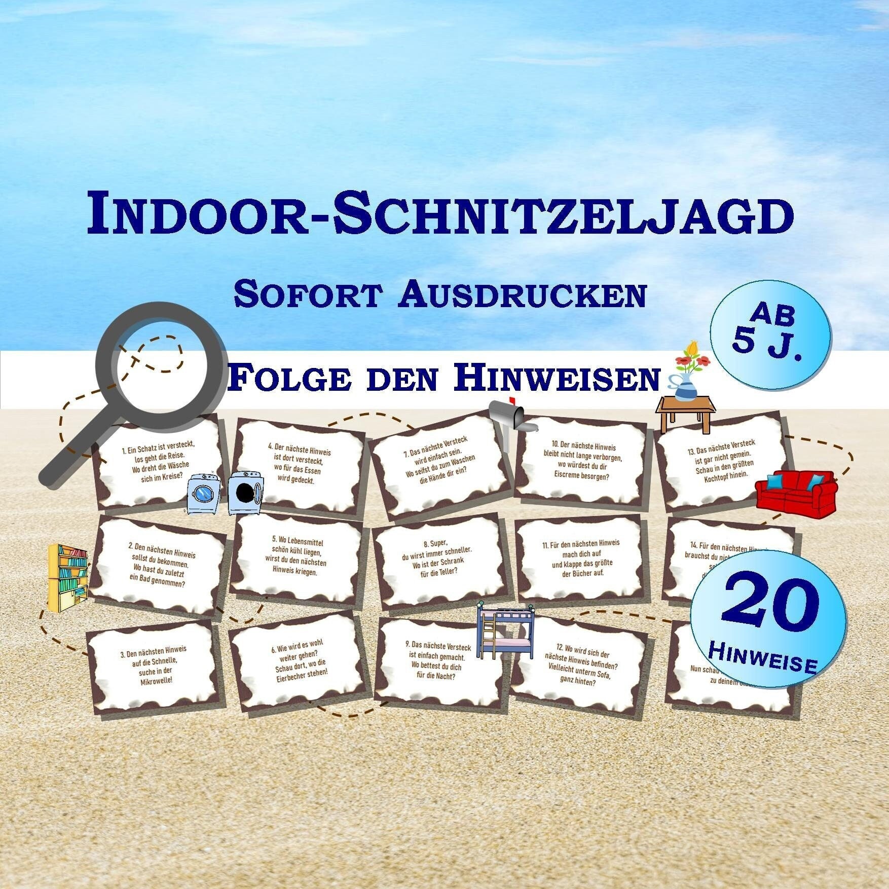 Indoor Schnitzeljagd mit 20 Hinweisen für Kinder ab 5 Jahren Etsy Schweiz
