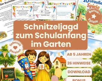 Schatzsuche zur Einschulung für Kinder | Schnitzeljagd zum Schulanfang | Outdoor Spiel mit Geschichte | PDF Download