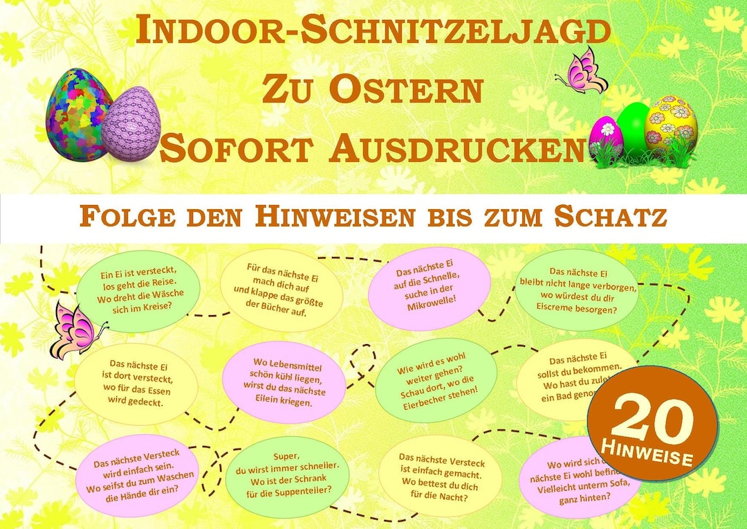 Indoor Schnitzeljagd zu Ostern mit 20 witzigen Hinweisen für Kinder ab