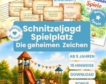 Caccia al tesoro nel parco giochi | Caccia al tesoro per bambini | Gioco all'aperto per il parco giochi | Download PDF | Età 5+