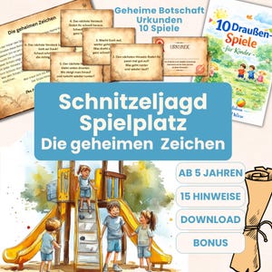 Outdoor Schnitzeljagd für den Spielplatz mit 15 Hinweisen für Kinder ab 5 Jahren z.B. zum Geburtstag in Reimform zum Ausdrucken (PDF)