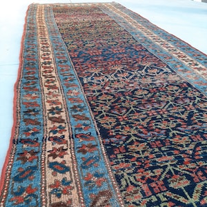 Antique Handmade 4&#39;x11&#39; Carpet &quot;Shahsavan&quot; Runner Rug  3&#39;.8&quot;×11&#39;.0&quot;  circa 1900