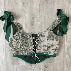 Corset Handmade Pommelien en toile de jouy beige et vert image 6