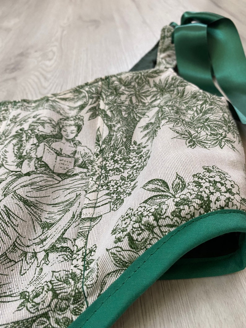 Corset Handmade Pommelien en toile de jouy beige et vert image 5