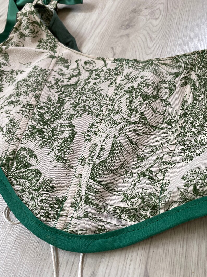 Corset Handmade Pommelien en toile de jouy beige et vert image 4