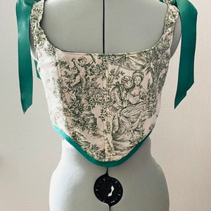 Corset Handmade Pommelien en toile de jouy beige et vert image 1