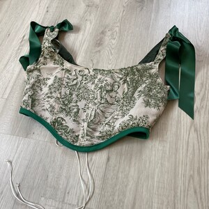 Corset Handmade Pommelien en toile de jouy beige et vert image 3