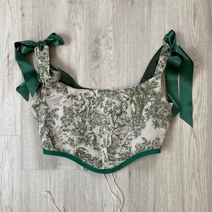 Corset Handmade Pommelien en toile de jouy beige et vert image 2