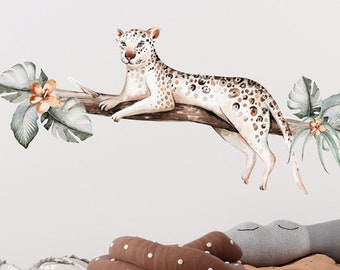 Tropical Leaves and Cheetah Wall Decal Set - Peel and Stick Safari Animal Jungle Room Decor Stickers by Dizzy Duck