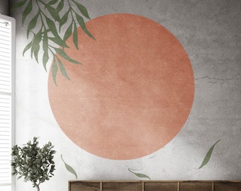 Boho WALL DECAL - Circle Decal with Leaves - Mid Century Modern Wall Decal - Peel and Stick Boho Wall Stickers by Dizzy Duck