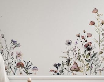 2x Magical Botanical Flower Wall Decal Corners - Easy Peel and Stick Watercolour Botanical Floral Wall Stickers by Dizzy Duck Designs