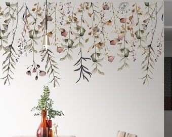 Magical Botanical Flower Wall Decal Border (Top) - Easy to Apply Peel and Stick Floral Wall Stickers for Nursery Wall Decoration and Decor