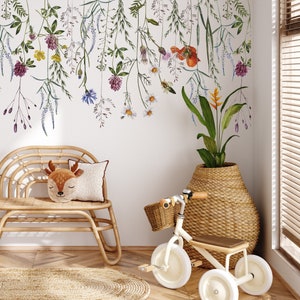 Botanical Meadow Flower Wall Decal Border - Easy to Apply Peel and Stick Floral Wall Stickers for Nursery Wall Decoration and Decor
