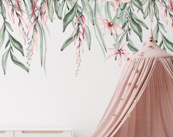 Tropical Leaves Wall Decal Border - Watercolour Jungle Leaf Wall Sticker - Peel and Stick Nursery Wall Décor by Dizzy Duck