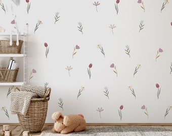 WALL STICKERS - 20 Watercolour Flower Wall Decals for Nursery Wall Décor - Botanical Girls Room Wall Stickers by Dizzy Duck