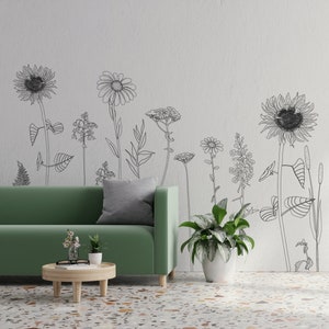 Large Decorative Flower Wall Stickers - Easy Peel & Stick Application Retro Floral Wall Decals by Dizzy Duck-