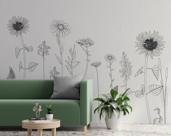 Large Decorative Flower Wall Stickers - Easy Peel & Stick Application Retro Floral Wall Decals by Dizzy Duck-