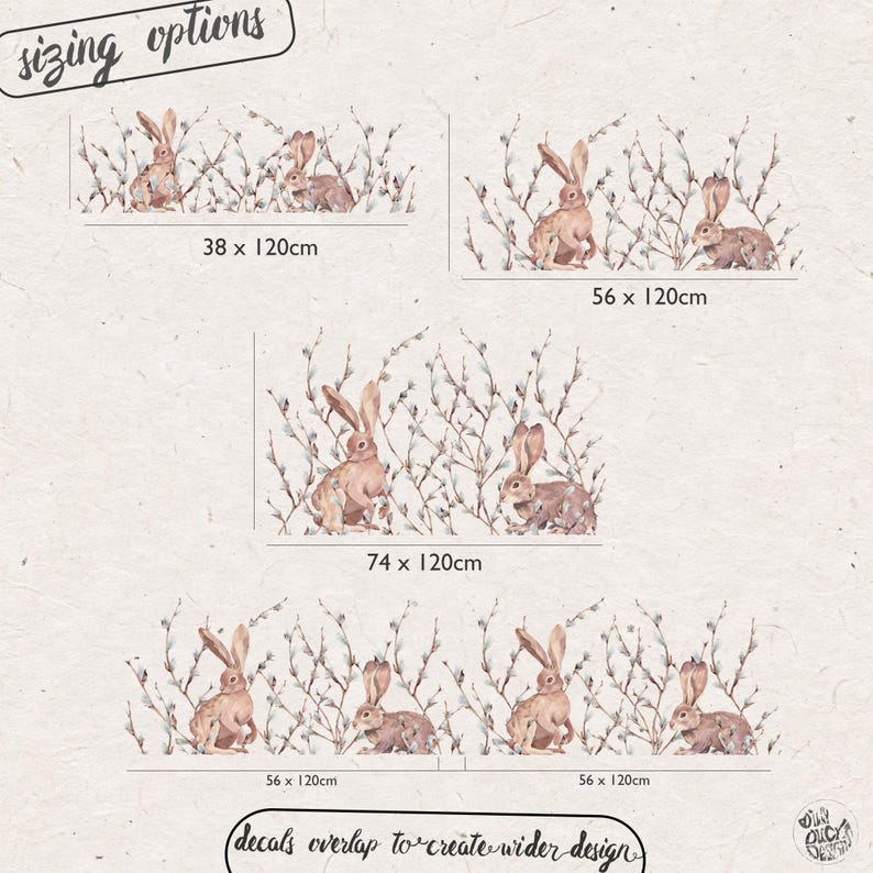 Willow Branch Bunny Rabbit Wall Decal Border - Easy to Apply Peel and ...