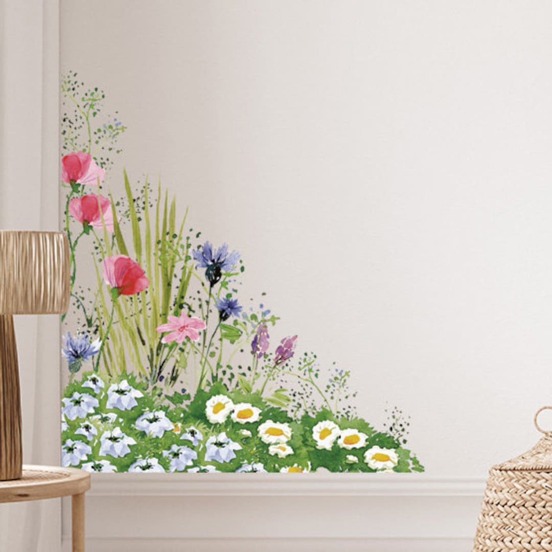 2x Meadow Flowers Wall Decal Corners - Easy Peel and Stick Watercolour ...