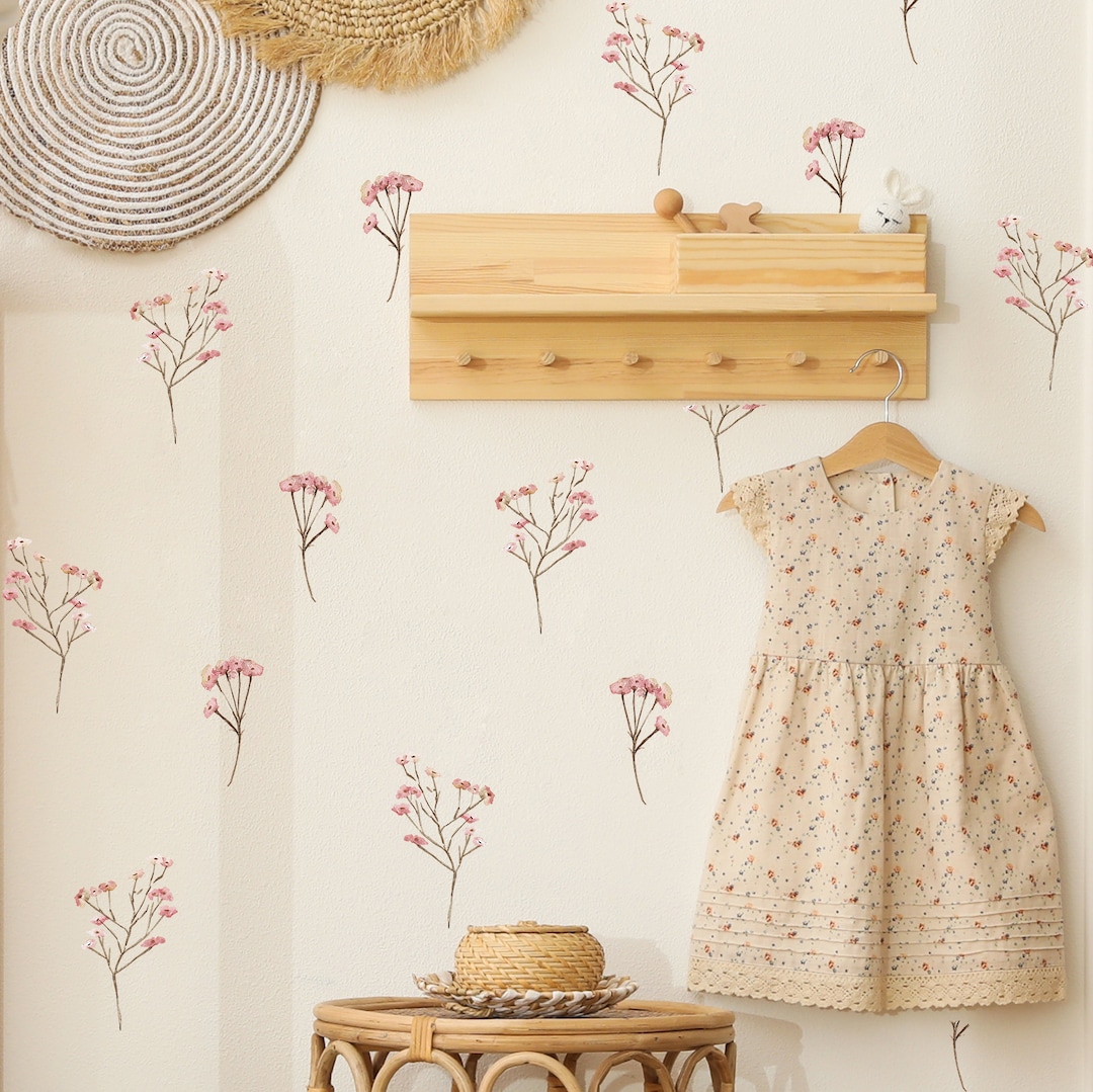 WALL DECALS - Pastel Pink Flower Wall Stickers Set - Watercolour ...