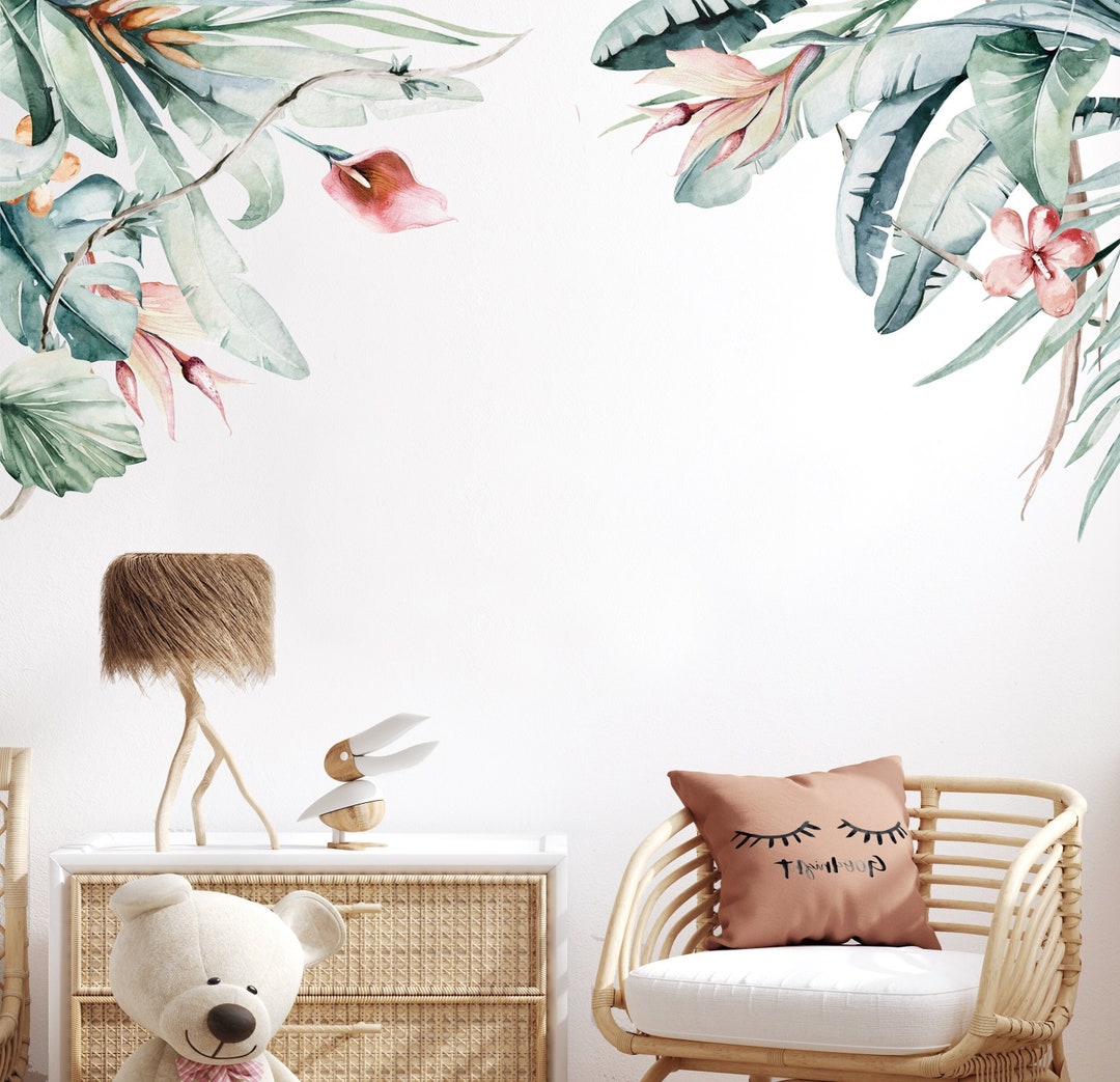 Green Leaves Rainforest Wall Decal Corner Peel and Stick Etsy