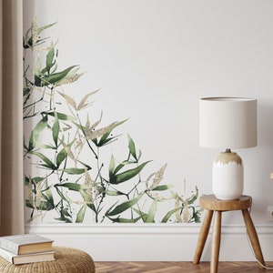 2x Bamboo Leaves Wall Decal Corners - Easy Peel and Stick Watercolour Tropical Leaf Wall Stickers by Dizzy Duck Designs