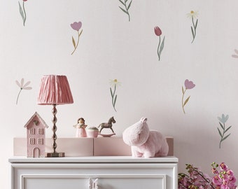 WALL STICKERS - 20 Watercolour Flower Wall Decals for Nursery Wall Décor - Botanical Girls Room Wall Stickers by Dizzy Duck