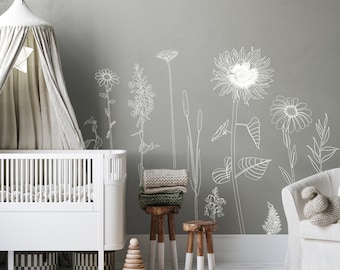 Large White Flower Meadow Flower Wall Stickers for Floral Nursery Decor - Easy Peel & Stick Wall Decals by Dizzy Duck