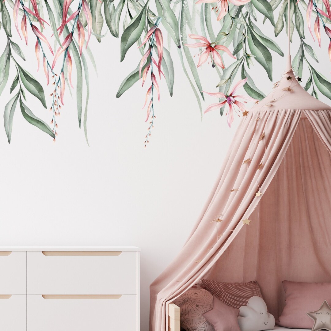 Tropical Leaves Wall Decal Border Watercolour Jungle Leaf Wall Sticker