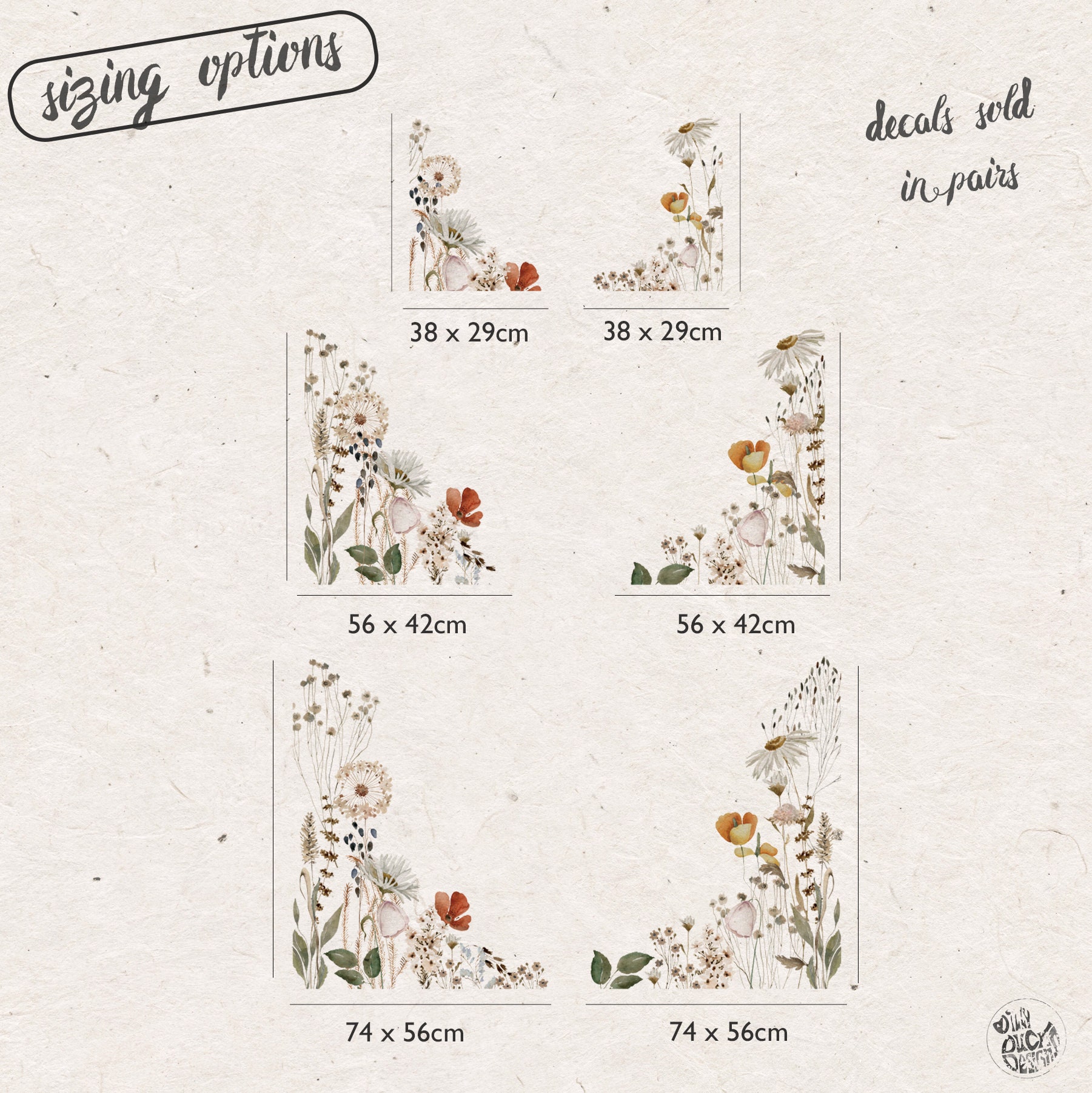 2x Wild Flowers Flower Wall Decal Corners - Easy Peel and Stick ...