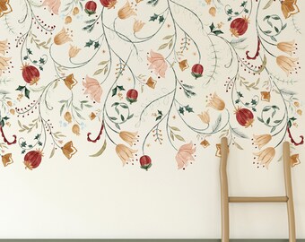 Winter Flower Wall Decal Border - Watercolour Floral Botancial Wall Sticker Border by Dizzy Duck Designs - Easy Peel and Stick