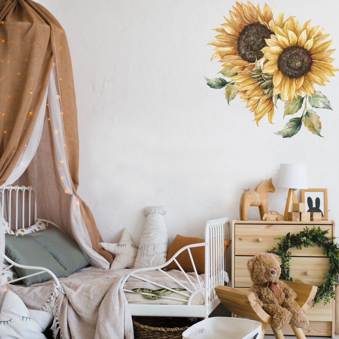 Nursery WALL DECAL Sunflower Wall Sticker Floral Flower Corner Wall