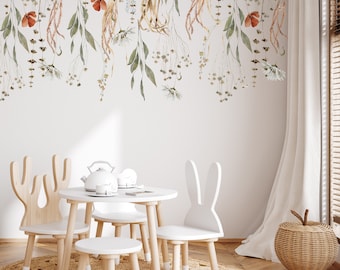 Wild Flower Wall Decal Top Border - Easy to Apply Peel and Stick Floral Wall Stickers for Nursery Wall Decoration and Decor