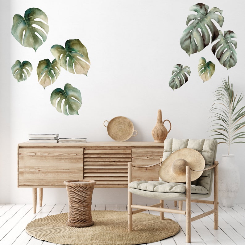 WALL DECAL SET 9pk Monstera Leaf Wall Decals Nursery Wall - Etsy