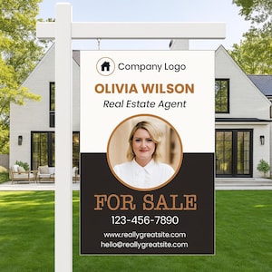 Real Estate Yard Sign Template | For Sale Sign | Open House Sign | Modern Realtor Signage | Editable Canva Template | Real Estate Sold Sign