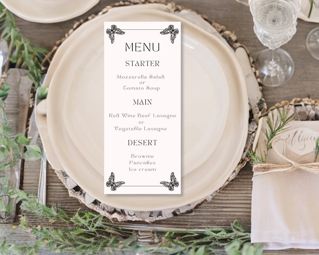 Butterfly Menu Gothic Menu Template Editable Wedding Etsy