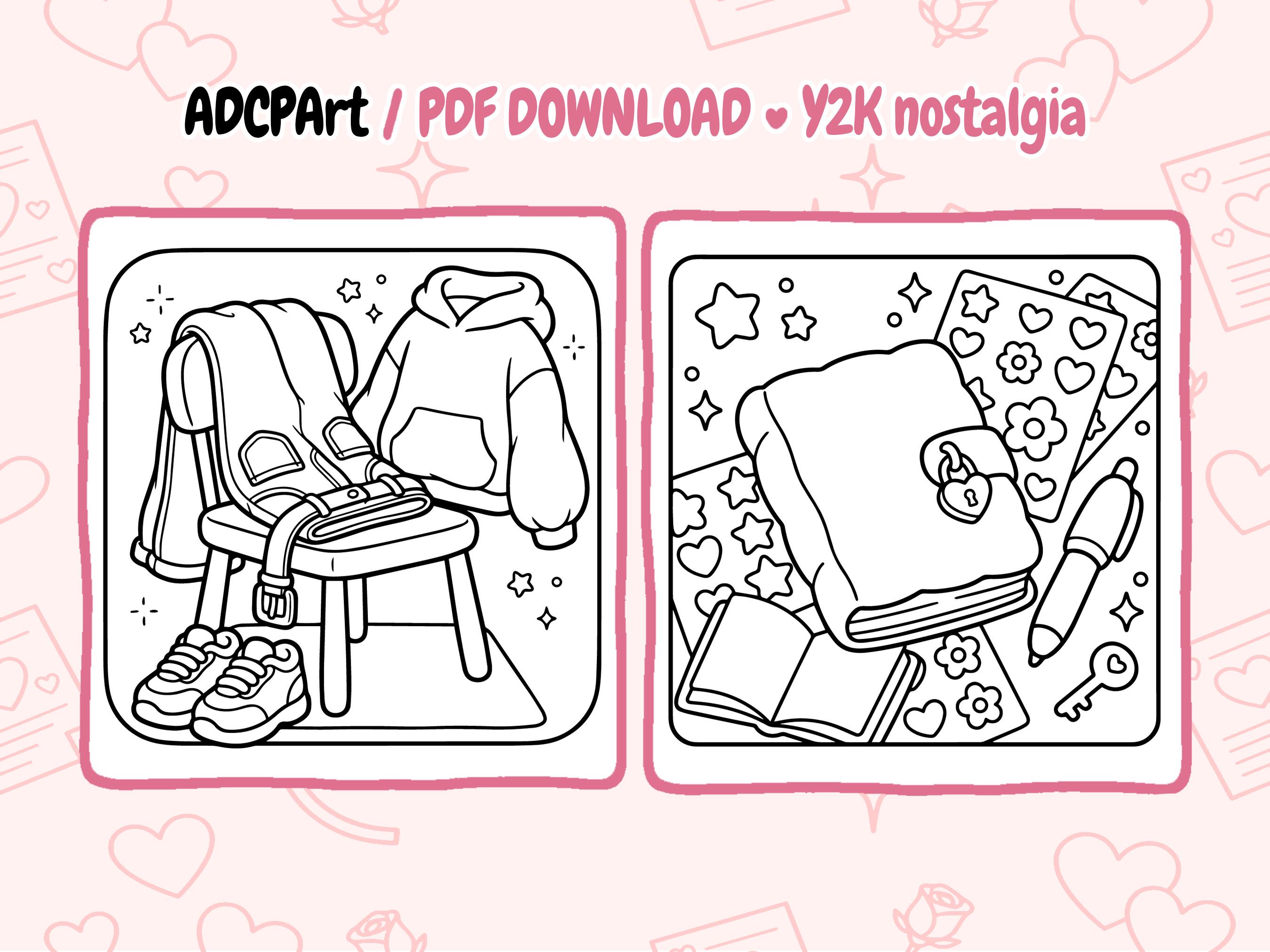 Nostalgic 90s & 2000s Coloring Book, Bold and Easy Cute Cozy Retro ...