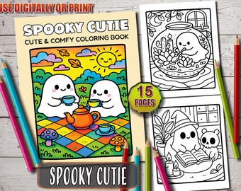 Cozy Spooky Coloring Book, Fun Printable Art for Kids & Adults, Cute and Creepy Hygge Coloring Pages, Bold and Easy Coloring Book