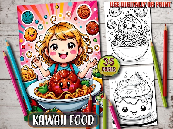 Kawaii Food Coloring Pages: 35 Adorable Designs (Digital Download)