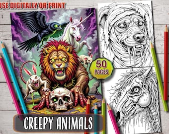 Scary Animals Horror Coloring Book: 50 Creepy Pages for Adults