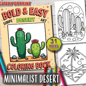 Simple Art Coloring Book, desert Scenery Coloring Pages with Minimalist Art, Bold and Easy Designs for Relaxation, Perfect for All Ages