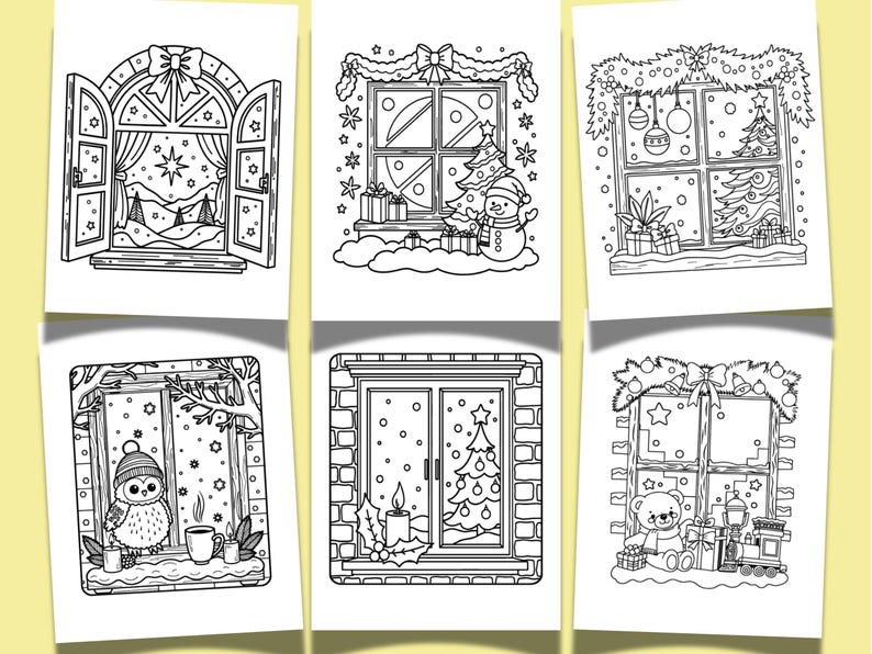 Christmas Window Coloring Pages | Easy Winter Scene Coloring | Simple ...