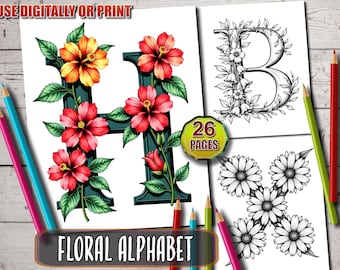 Floral Alphabet Coloring Book: A-Z Printable Pages (PDF Download