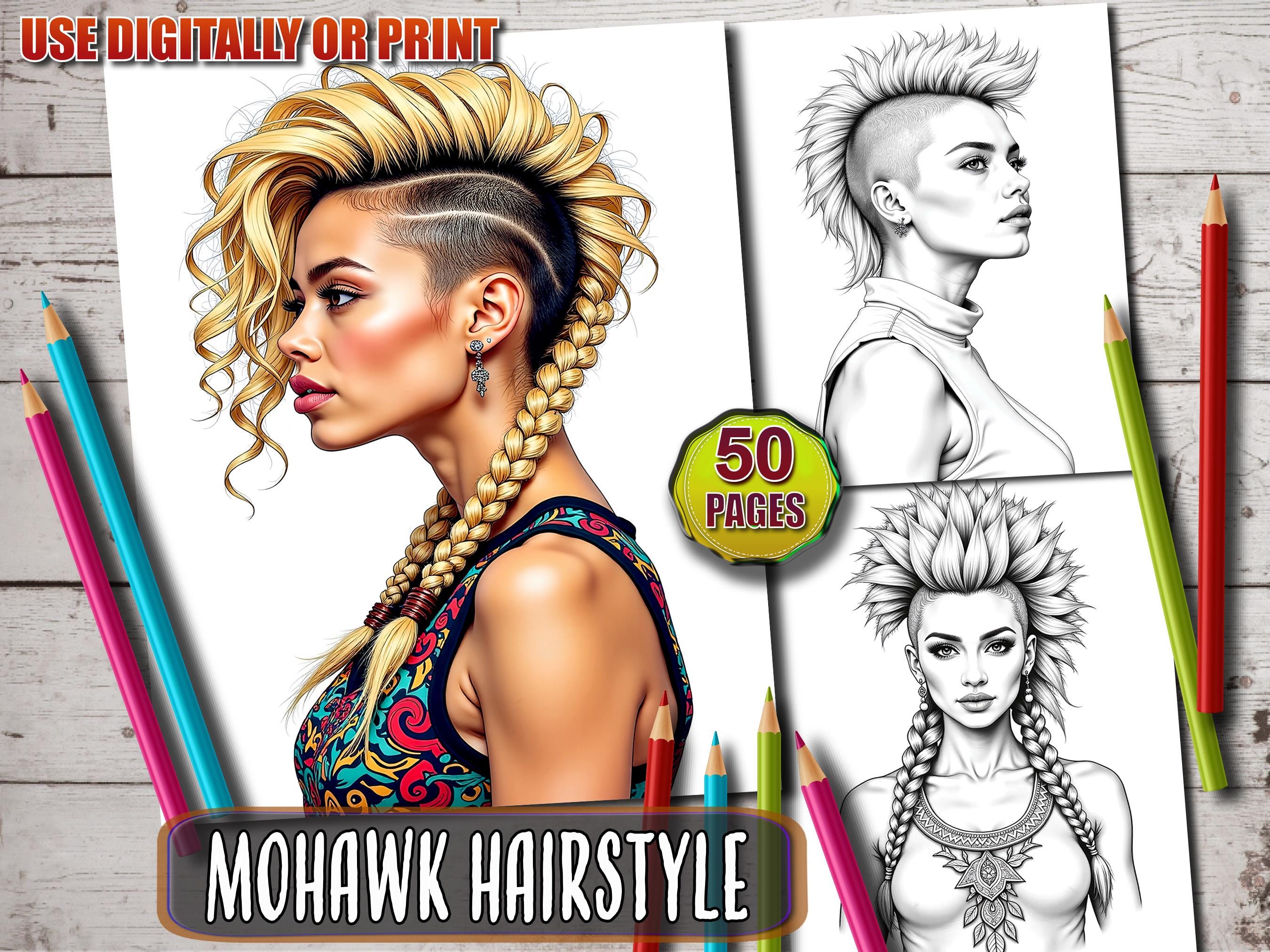 Mohawk Coloring Mohawk Hairstyles Coloring Book: Grayscale Tribal Portraits (printable ...