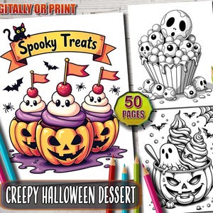 Creepy Halloween Dessert Coloring Pages: Spooky Treats (PDF Download)