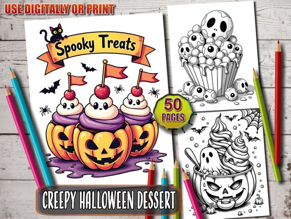 Creepy Halloween Dessert Coloring Pages: Spooky Treats (PDF Download)