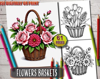 Libro para colorear de cestas florales: 61 diseños florales imprimibles (Descarga PDF)