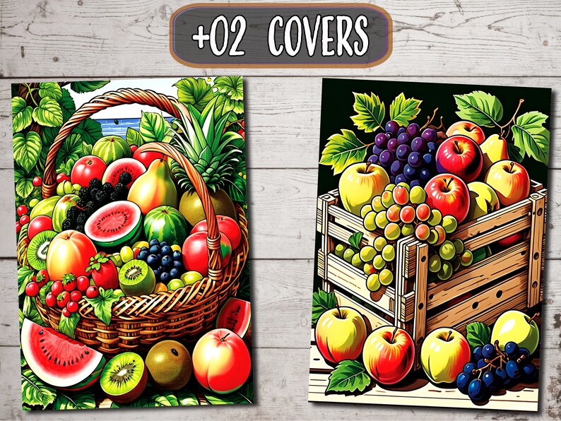 Peut inclure: Deux images d'arrangements de fruits. La premi&egrave;re image montre un panier en osier d&eacute;bordant d'une vari&eacute;t&eacute; de fruits, dont de la past&egrave;que, du kiwi, des raisins, des pommes et des poires. La deuxi&egrave;me image montre une caisse en bois remplie de raisins, de pommes et de poires.